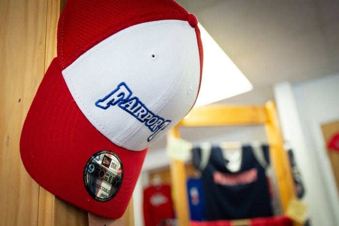 Fairport logo embroidered on baseball hat by Embroidery Loft