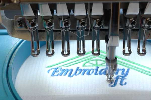 Close up embroidery machine working