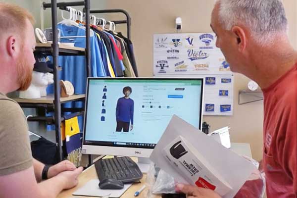 Customer looking at product option on computer